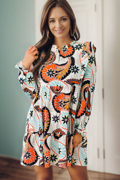 Ruffled Printed Flounce Sleeve Mini Dress [Spirit and Rebel]   