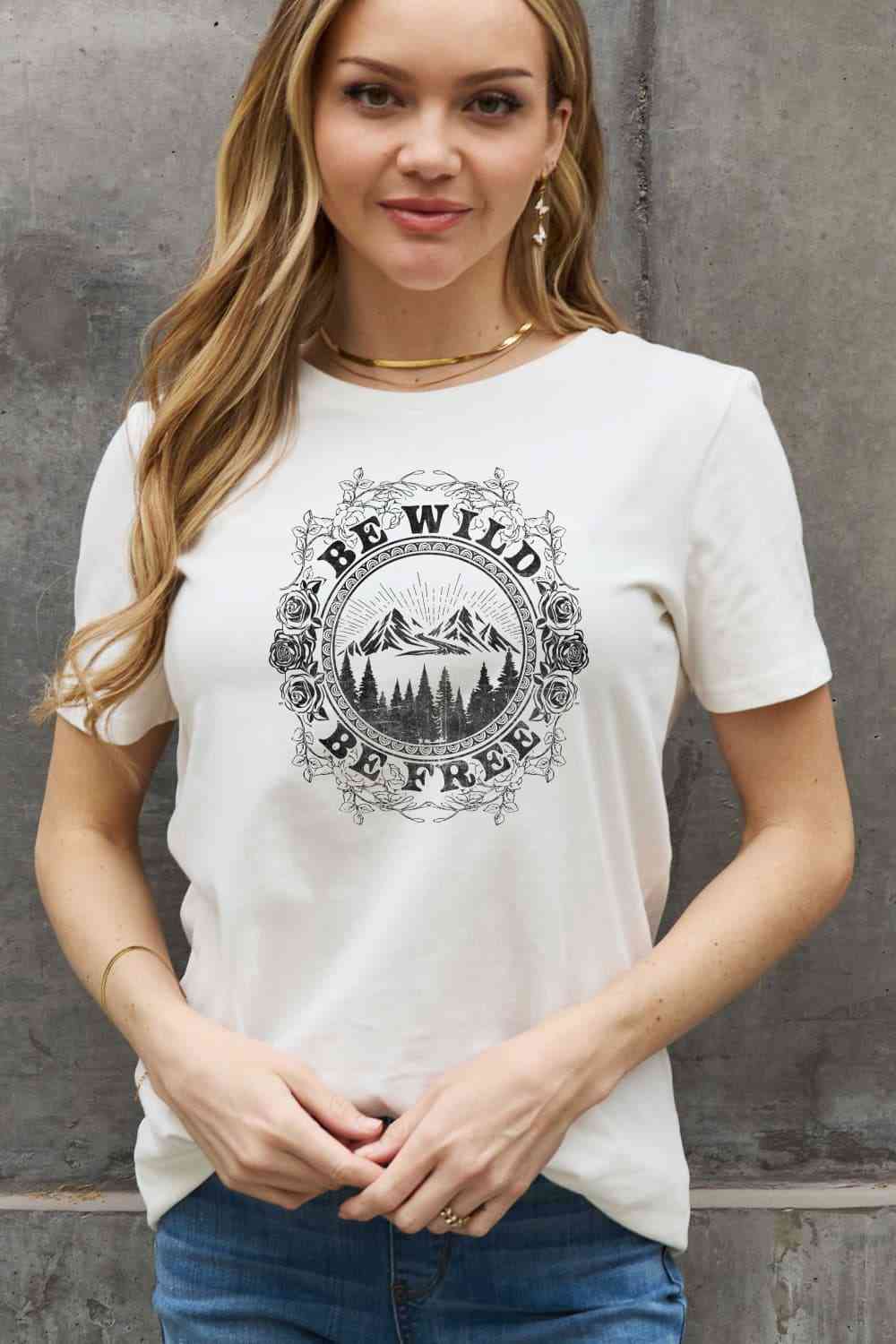 Simply Love Full Size BE WILD BE FREE Graphic Cotton T-Shirt [Spirit and Rebel]   