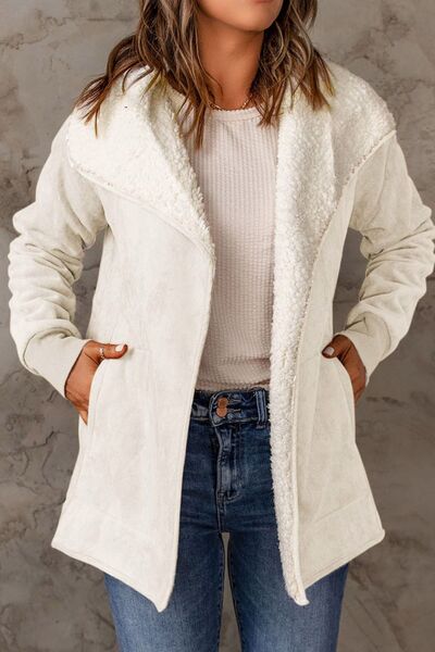 Boho Chic  Open Front Long Sleeve Sherpa Jacket with Pockets [Spirit and Rebel]   