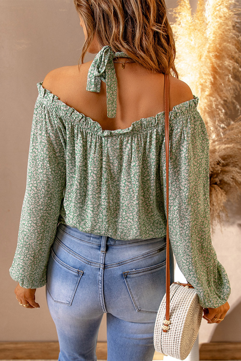 Ditsy Floral Halter Neck Frill Trim Boho Blouse [Spirit and Rebel]   