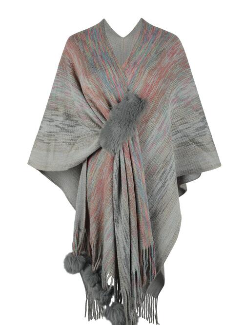 Boho Chic  Heathered Fringe Hem Poncho [Spirit and Rebel] Charcoal One Size 