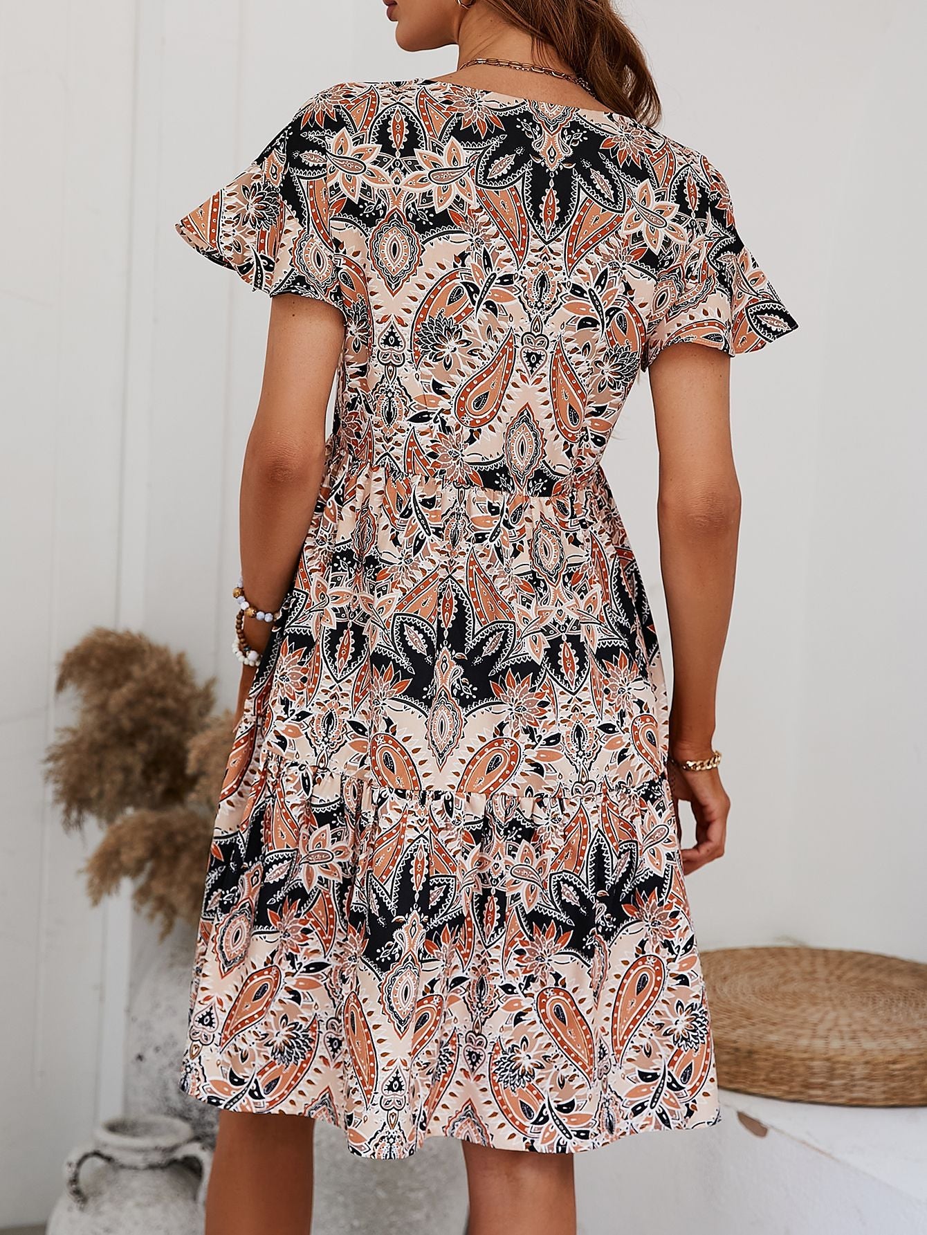 Printed V-Neck Tiered Dress [Spirit and Rebel]   