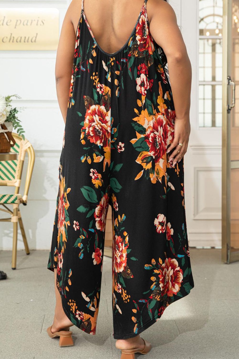 Plus Size Printed Spaghetti Strap Wide Leg Boho Jumpsuit Playsuit [Spirit and Rebel]   