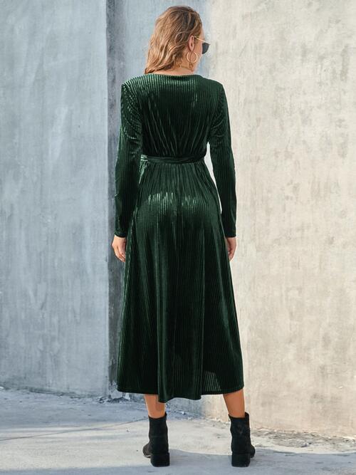 Boho Chic  Tie Front Long Sleeve Slit Dress [Spirit and Rebel]   