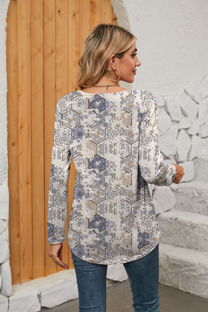 Printed Square Neck Long Sleeve Blouse [Spirit and Rebel]   