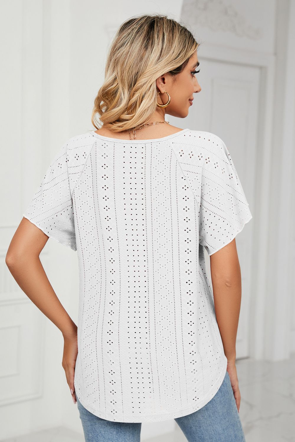 Eyelet Tie-Neck Flutter Sleeve Boho Top [Spirit and Rebel]   