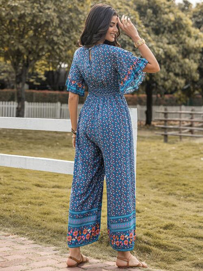 Boho Chic  Floral Surplice Flutter Sleeve Jumpsuit [Spirit and Rebel]   