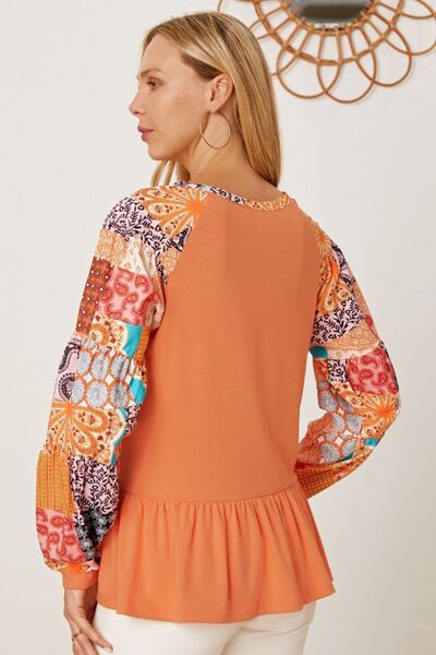 Printed Round Neck Peplum Blouse [Spirit and Rebel]   