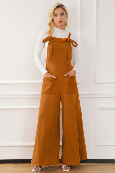 Pocketed Square Neck Wide Strap Jumpsuit [Spirit and Rebel] Ochre S 