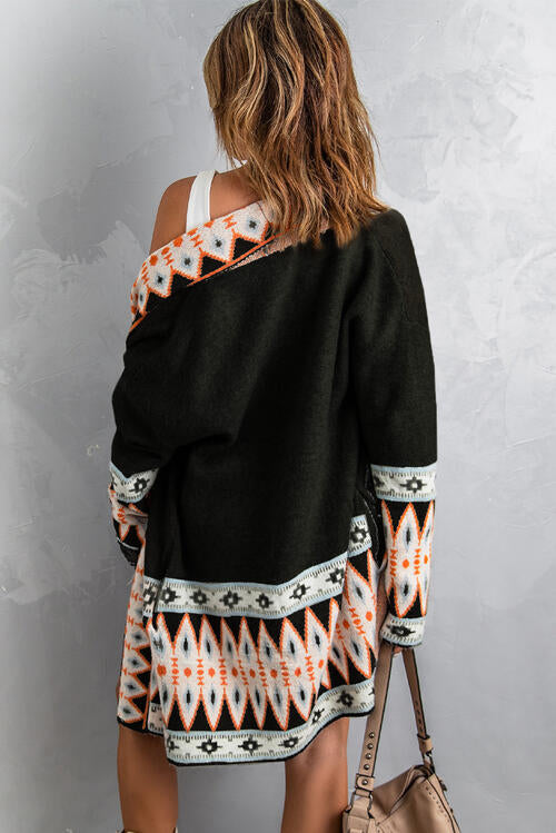 Boho Chic  Geometric Open Front Long Sleeve Cardigan [Spirit and Rebel]   