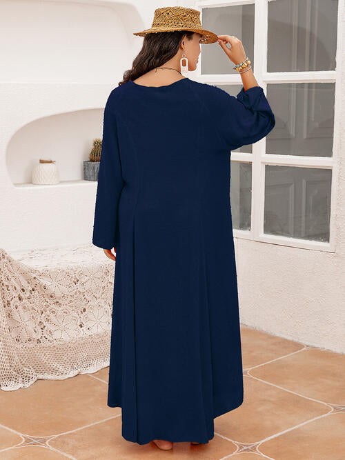 Boho Chic  Plus Size Tie Neck Long Sleeve Slit Dress [Spirit and Rebel]   