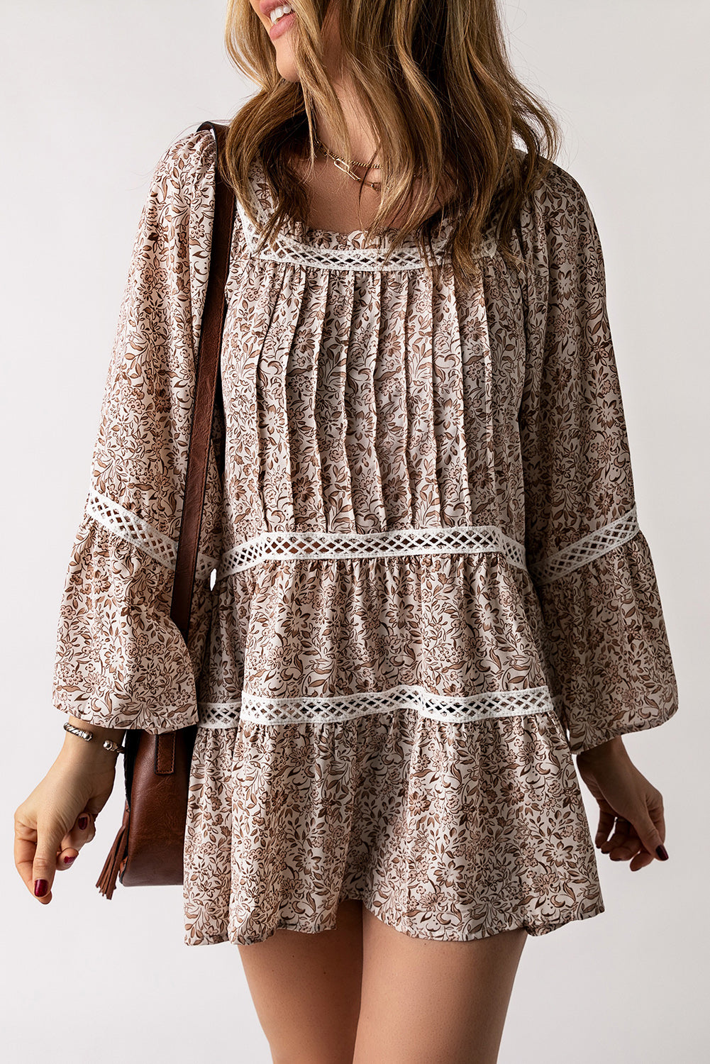 Floral Pleated Flare Sleeve Boho Blouse [Spirit and Rebel]   