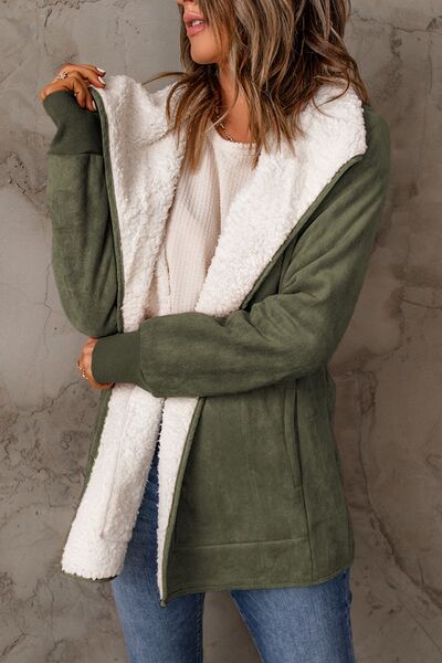 Boho Chic  Open Front Long Sleeve Sherpa Jacket with Pockets [Spirit and Rebel]   