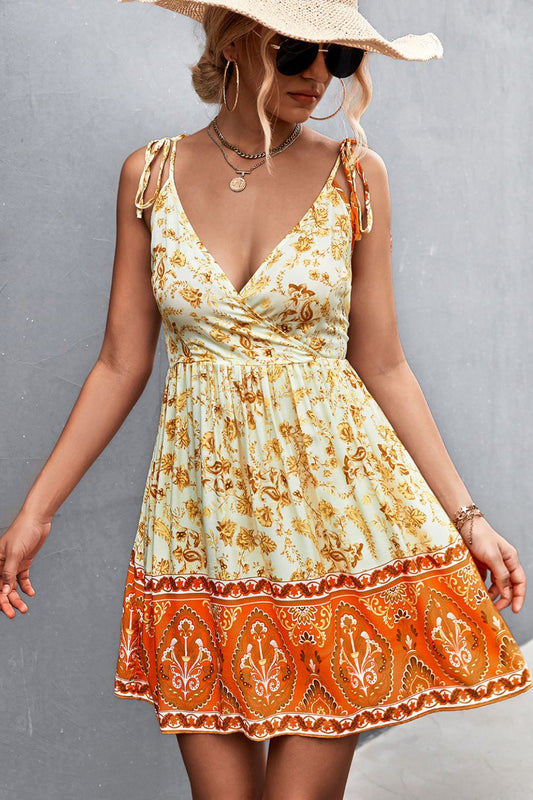 Bohemian Tie Shoulder Surplice Backless Dress [Spirit and Rebel] Butter Yellow S 