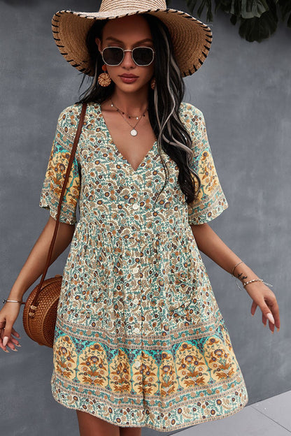 Bohemian V-Neck Half Sleeve Dress [Spirit and Rebel]   