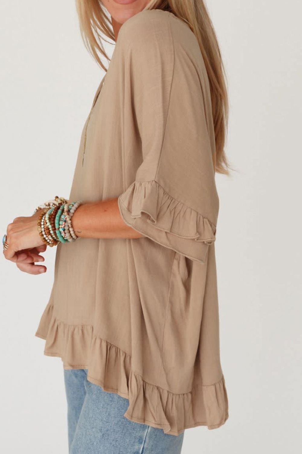 Ruffled V-Neck Half Sleeve Blouse [Spirit and Rebel]   