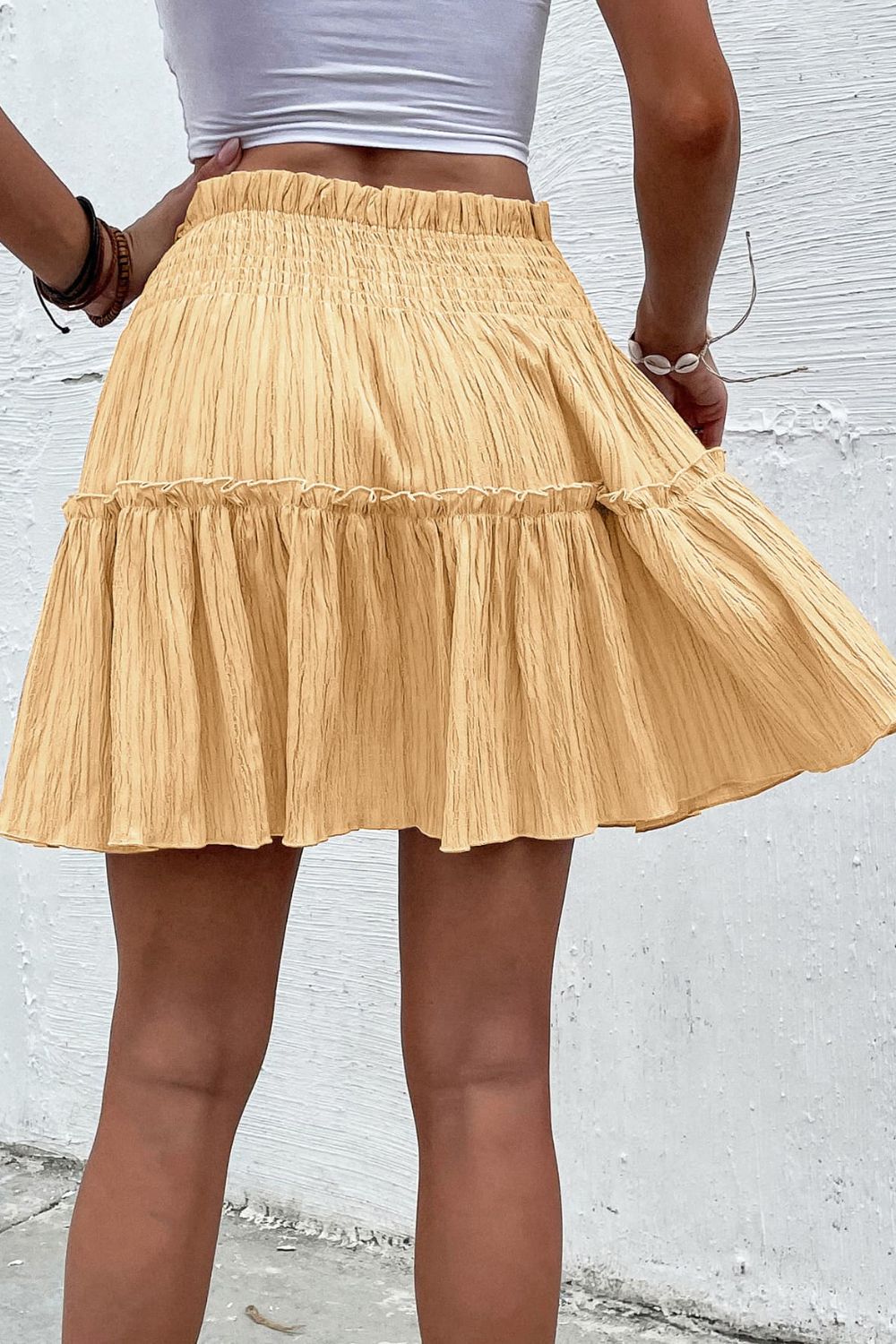 Smocked Waist Frill Trim Boho Skirt [Spirit and Rebel]   