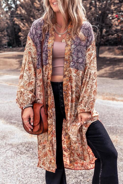 Boho Chic  Floral Tassel Tied Open Front Long Sleeve Cardigan [Spirit and Rebel]   