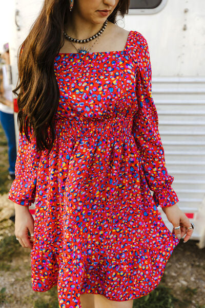 Boho Printed Smocked Flounce Sleeve Dress [Spirit and Rebel]   