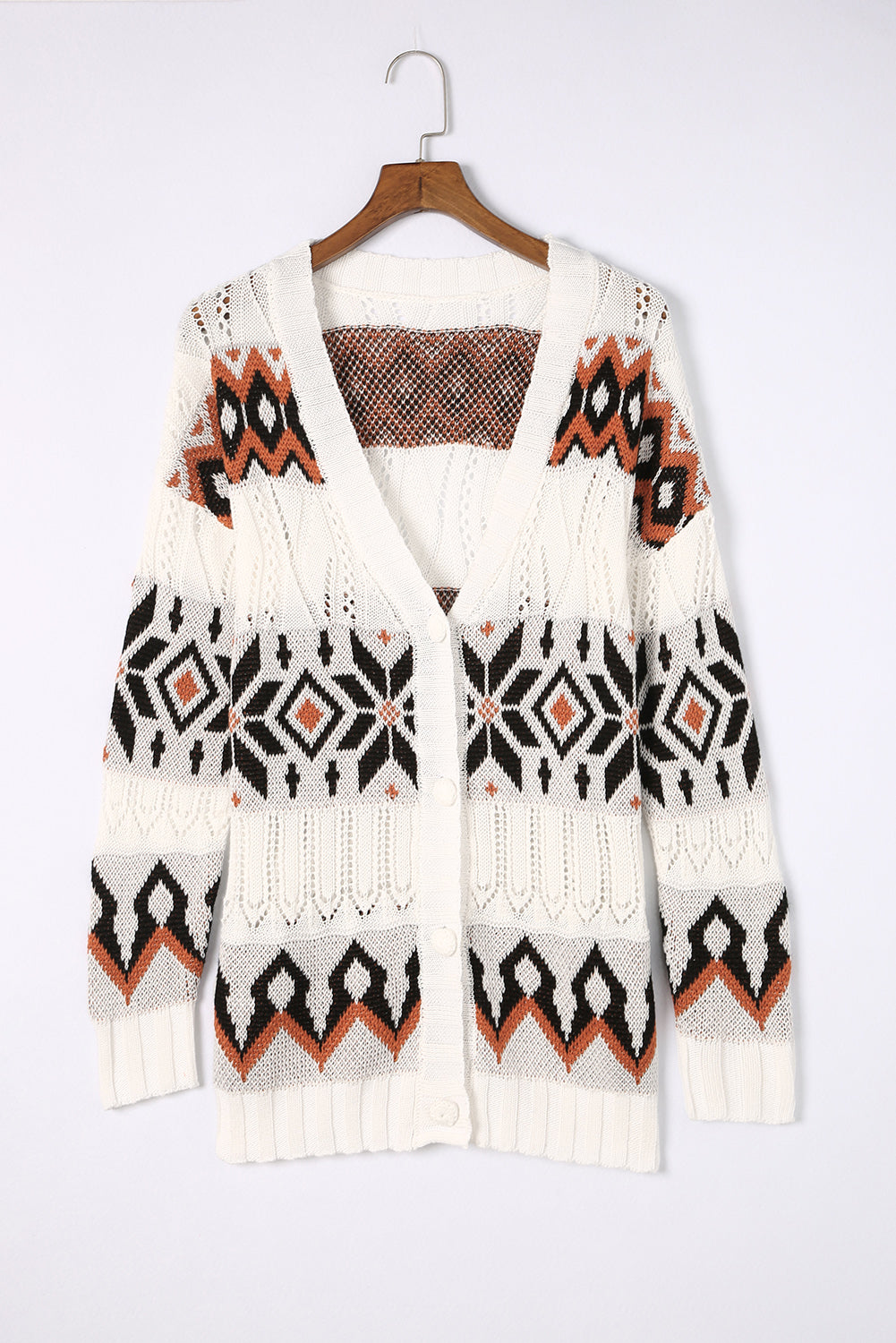 Geometric V-Neck Button Down Cardigan [Spirit and Rebel] Multicolor S 