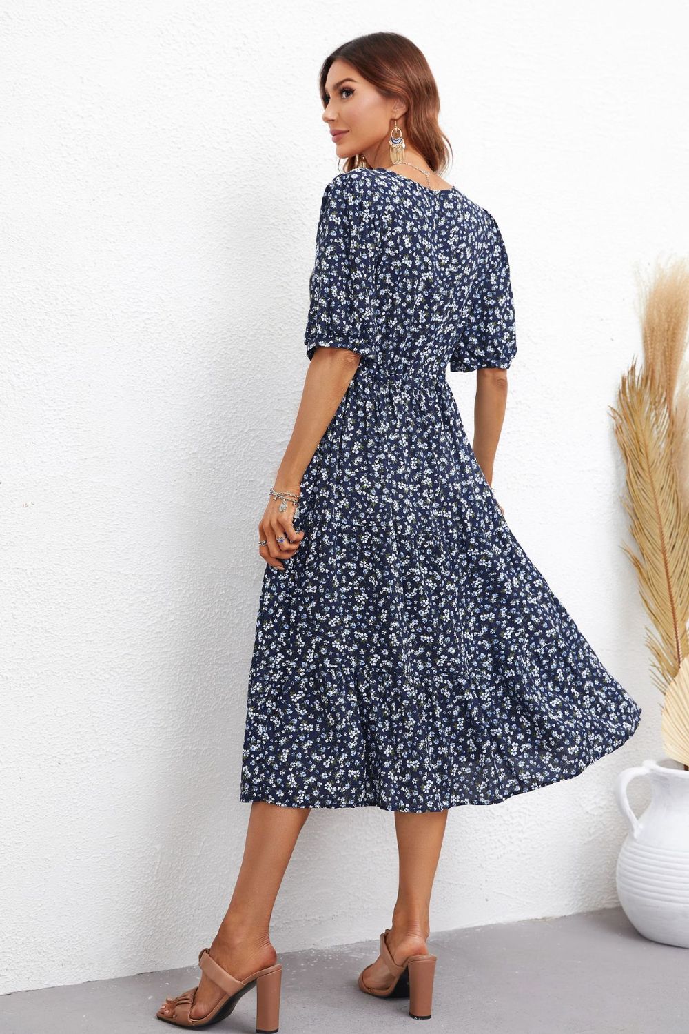 Floral Notched Neck Lace Trim Midi Dress [Spirit and Rebel]   