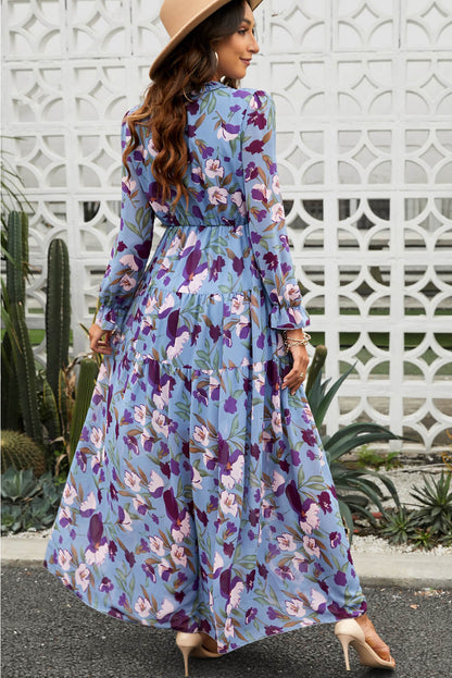 Bohemian Floral Frill Trim Tiered Maxi Dress [Spirit and Rebel]   