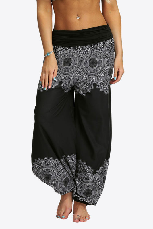 Oversized Printed Wide Leg Long Pants [Spirit and Rebel] Black/White S 