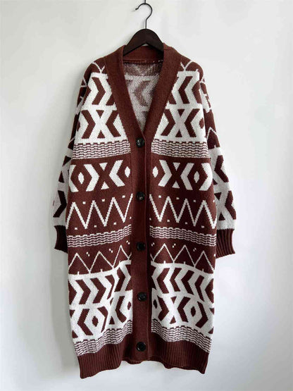 Geometric Button Front Longline Cardigan [Spirit and Rebel]   