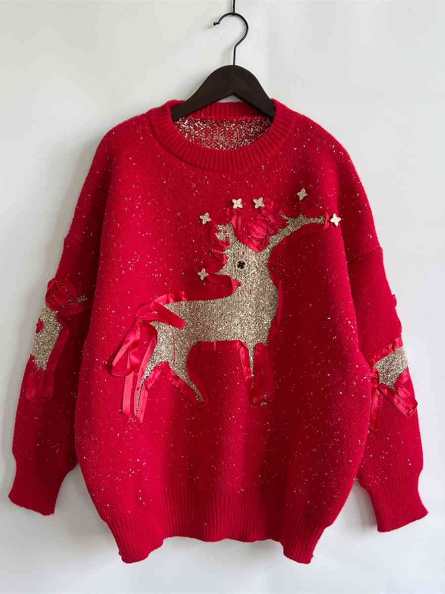 Reindeer Round Neck Long Sleeve Sweater [Spirit and Rebel]   