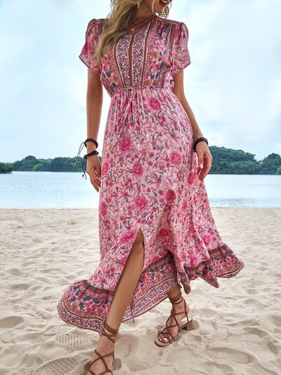 Boho Floral Slit V-Neck Maxi Dress [Spirit and Rebel]   