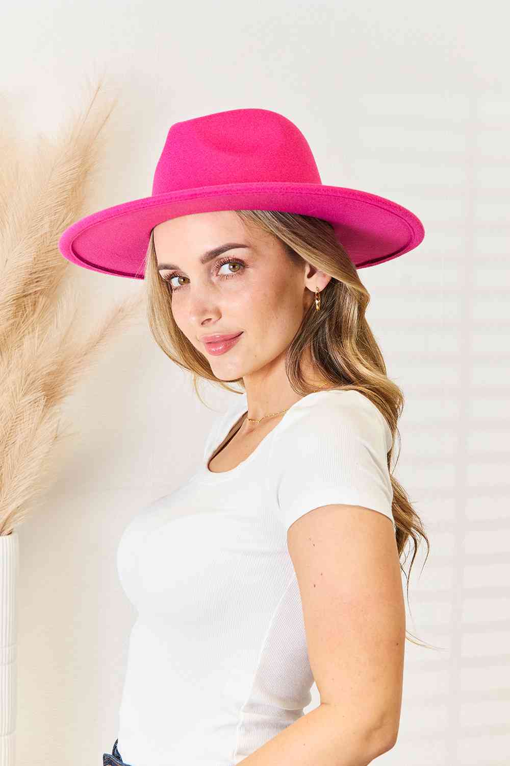 Fame Flat Brim Fedora Fashion Hat [Spirit and Rebel] Hot Pink One Size 