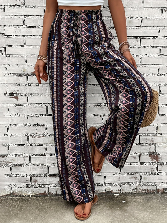 Printed High Waist Wide Leg Pants [Spirit and Rebel] Multicolor S 