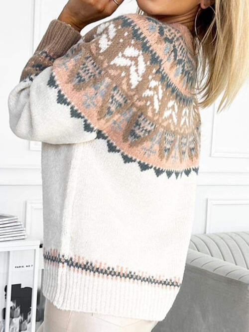 Boho Chic  Geometric Round Neck Long Sleeve Sweater [Spirit and Rebel]   