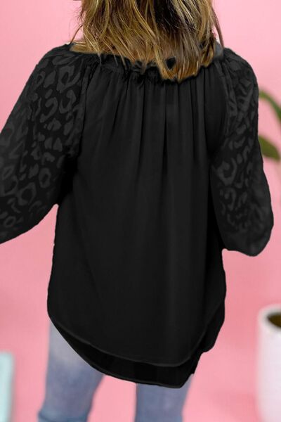 Boho Leopard Tie Neck Balloon Sleeve Blouse [Spirit and Rebel]   