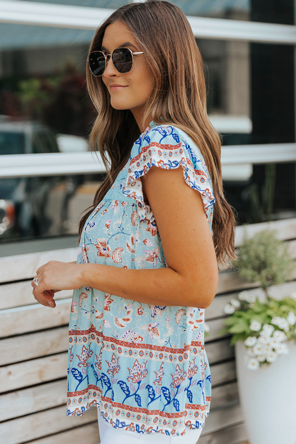 Floral Flutter Sleeve Sleeveless Boho Blouse [Spirit and Rebel]   