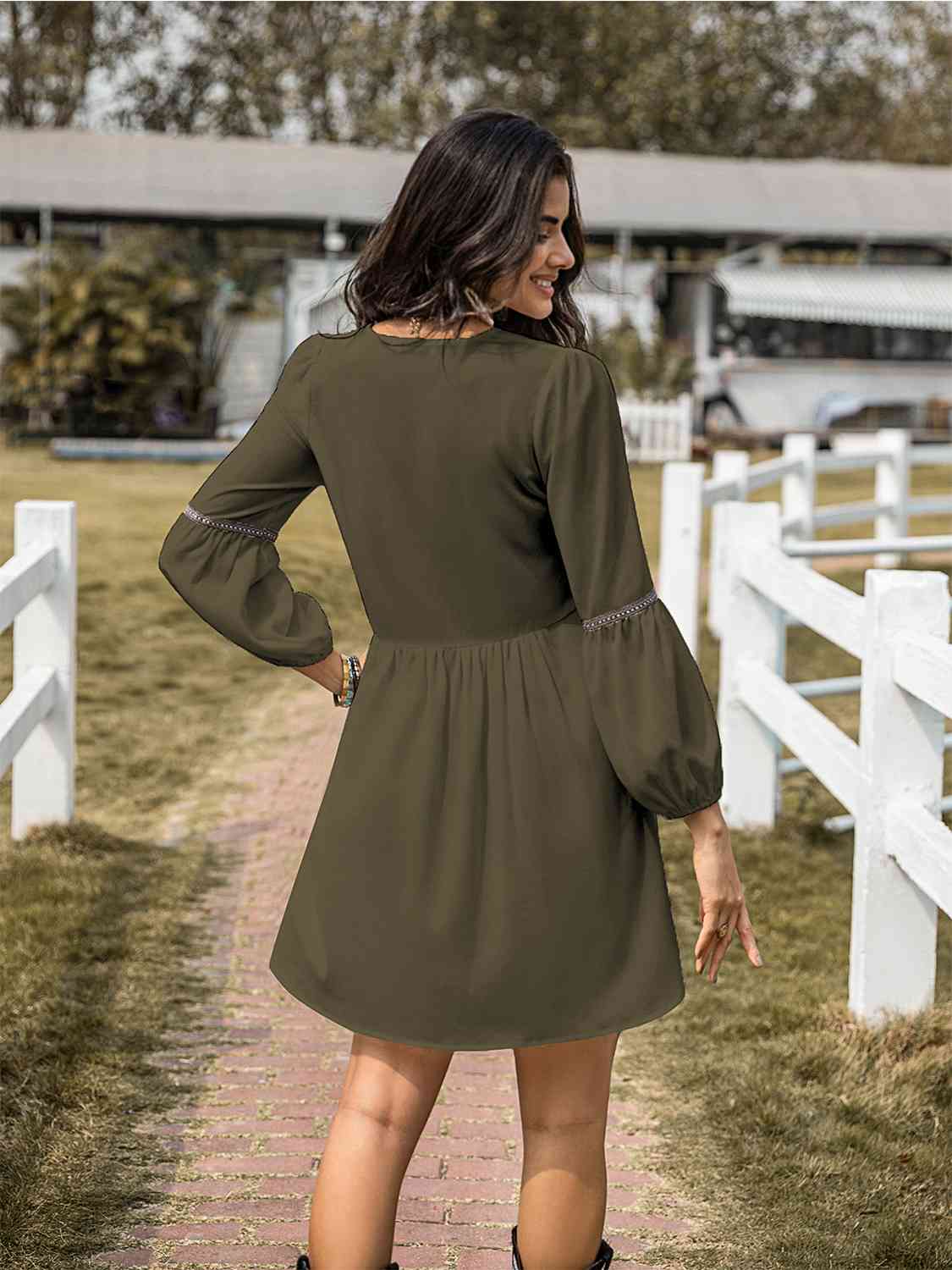 Notched Balloon Sleeve Mini Dress [Spirit and Rebel]   