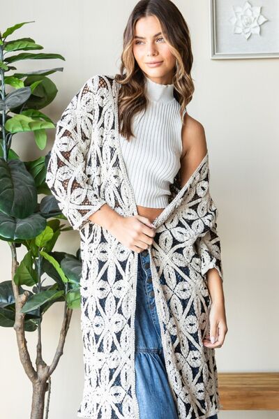 Veveret Geometric Open Front Three-Quarter Sleeve Cardigan [Spirit and Rebel]   