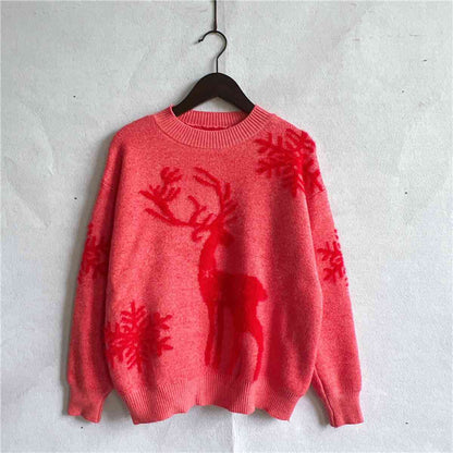 Reindeer and Snowflake Pattern Sweater [Spirit and Rebel] Red S 