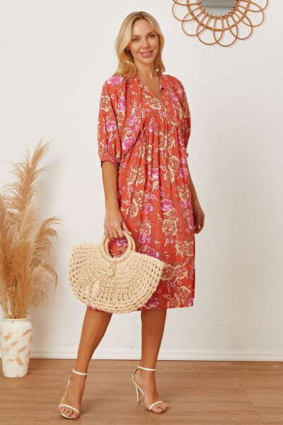 Floral Tie Neck Half Sleeve Bohemian Dress [Spirit and Rebel]   