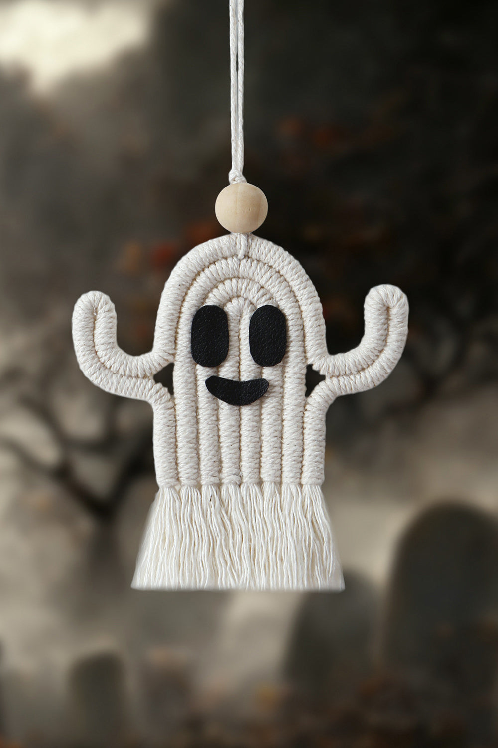 Wood Bead Fringe Ghost Shape Macrame Key Chain [Spirit and Rebel]   