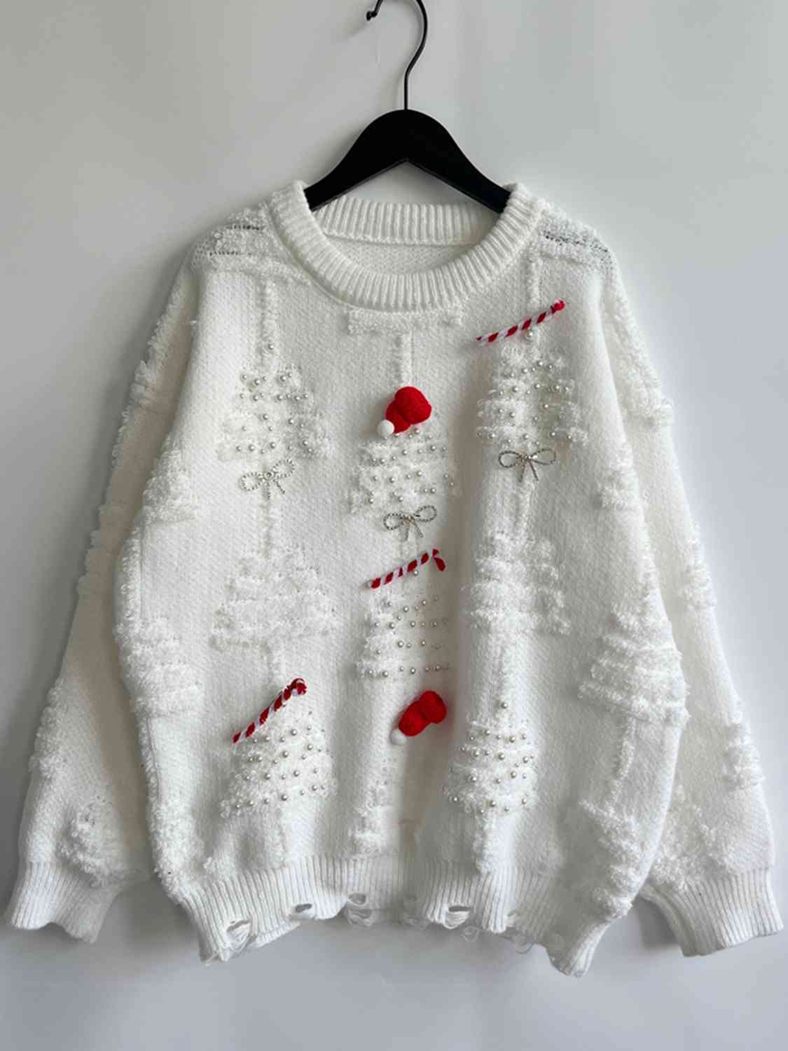 Pearl Detail Round Neck Long Sleeve Sweater [Spirit and Rebel]   