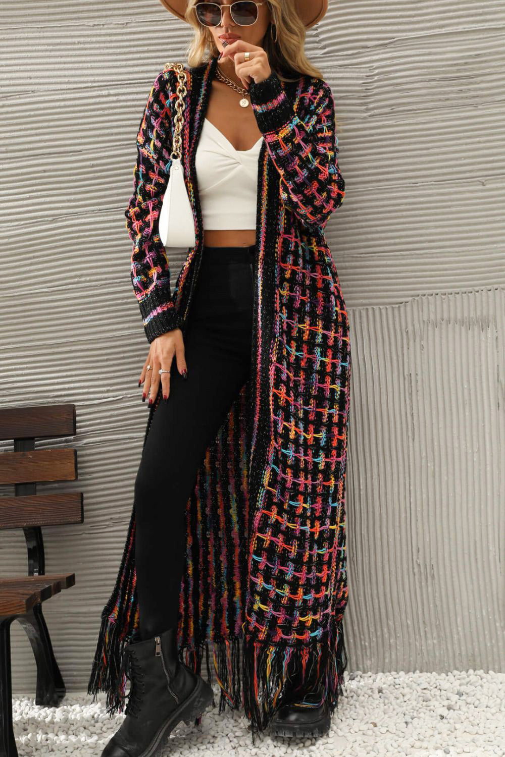 Multicolored Open Front Fringe Hem Boho Cardigan Kimono [Spirit and Rebel]   