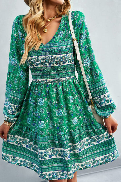 Boho Bohemian V-Neck Balloon Sleeve Dress [Spirit and Rebel]   