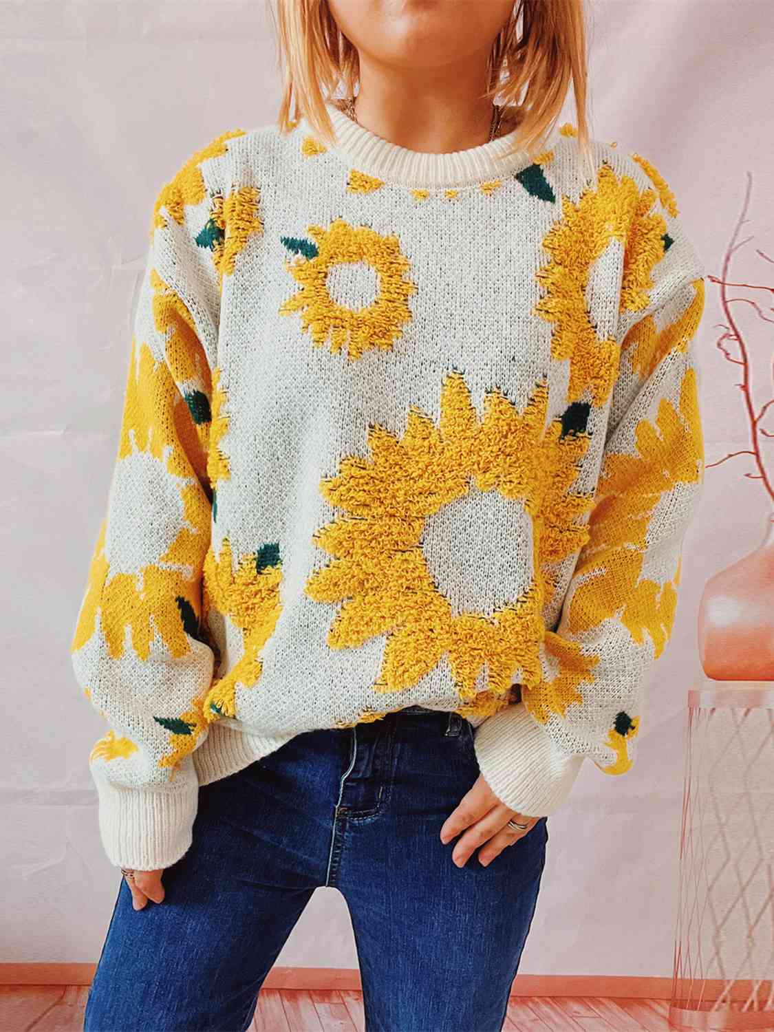 Sunflower Dropped Shoulder Long Sleeve Sweater [Spirit and Rebel] Banana Yellow S 