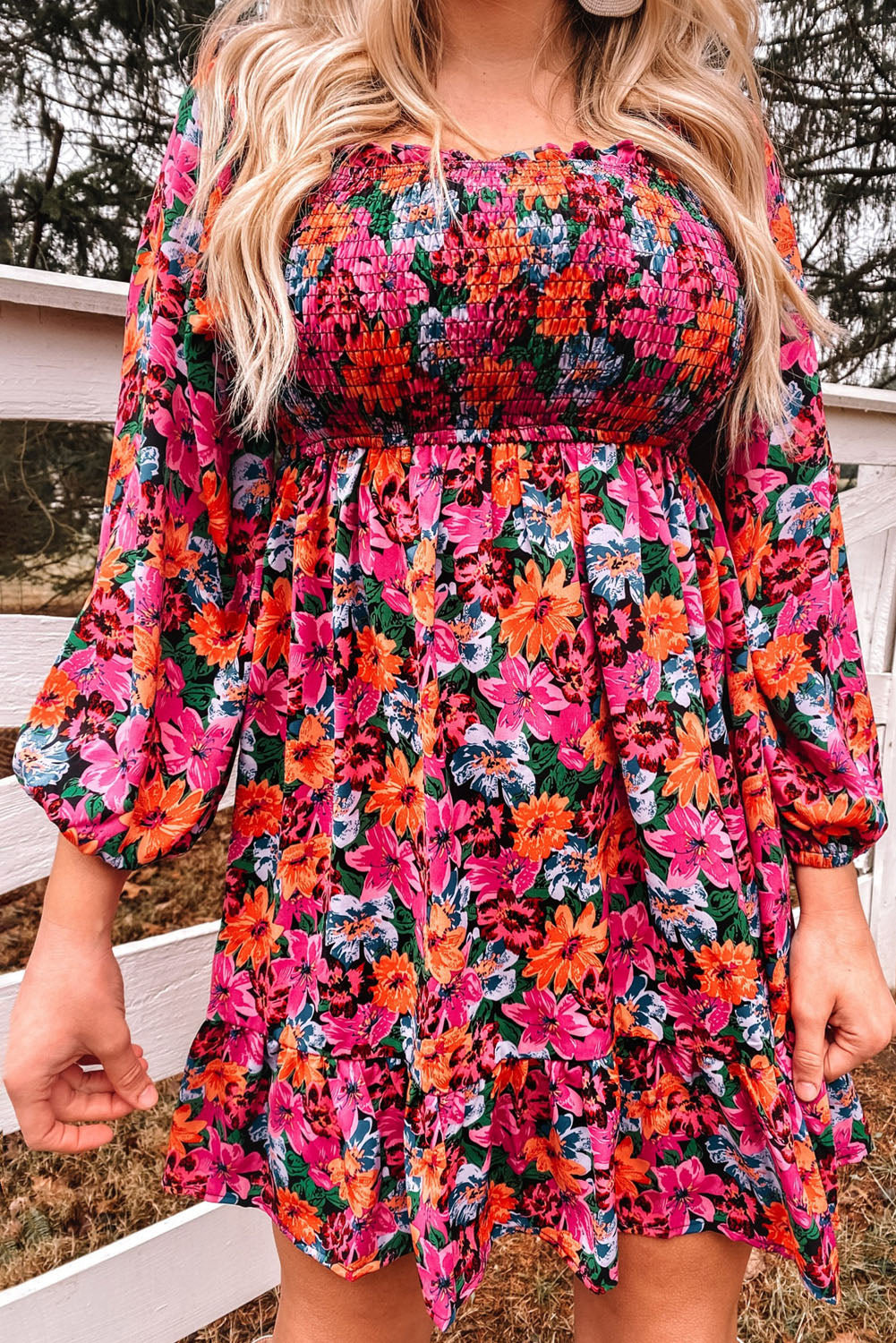 Floral Smocked Empire Waist Dress [Spirit and Rebel]   