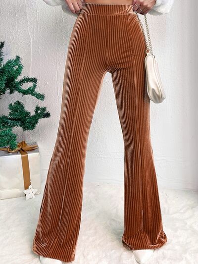 Ribbed High Waist Bootcut Pants [Spirit and Rebel] Caramel S 