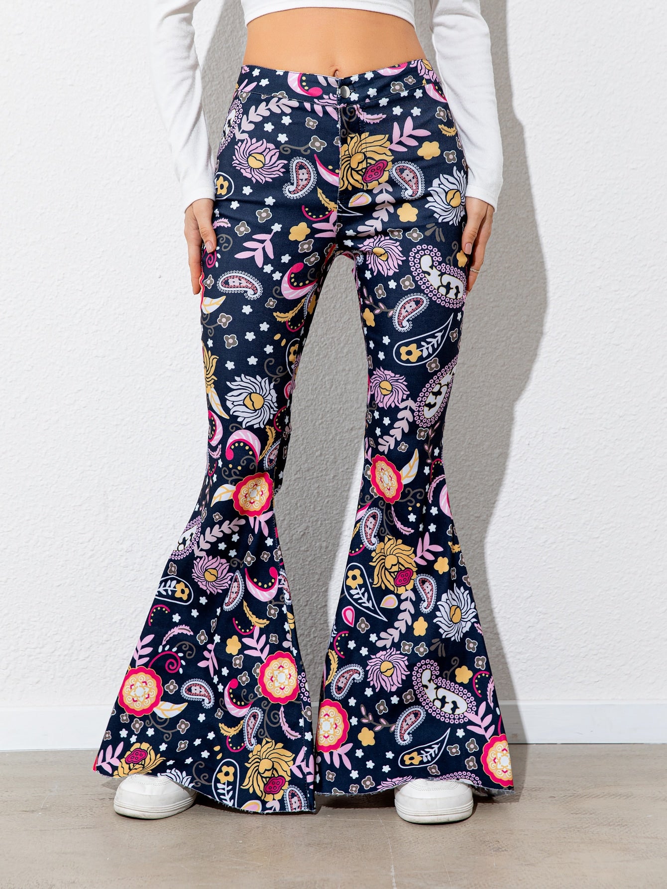 Floral High Waist Flare Leg Boho Pants [Spirit and Rebel]   