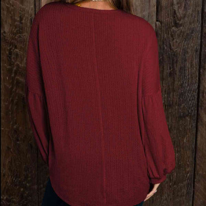 Round Neck Long Sleeve Ruched Blouse [Spirit and Rebel]   