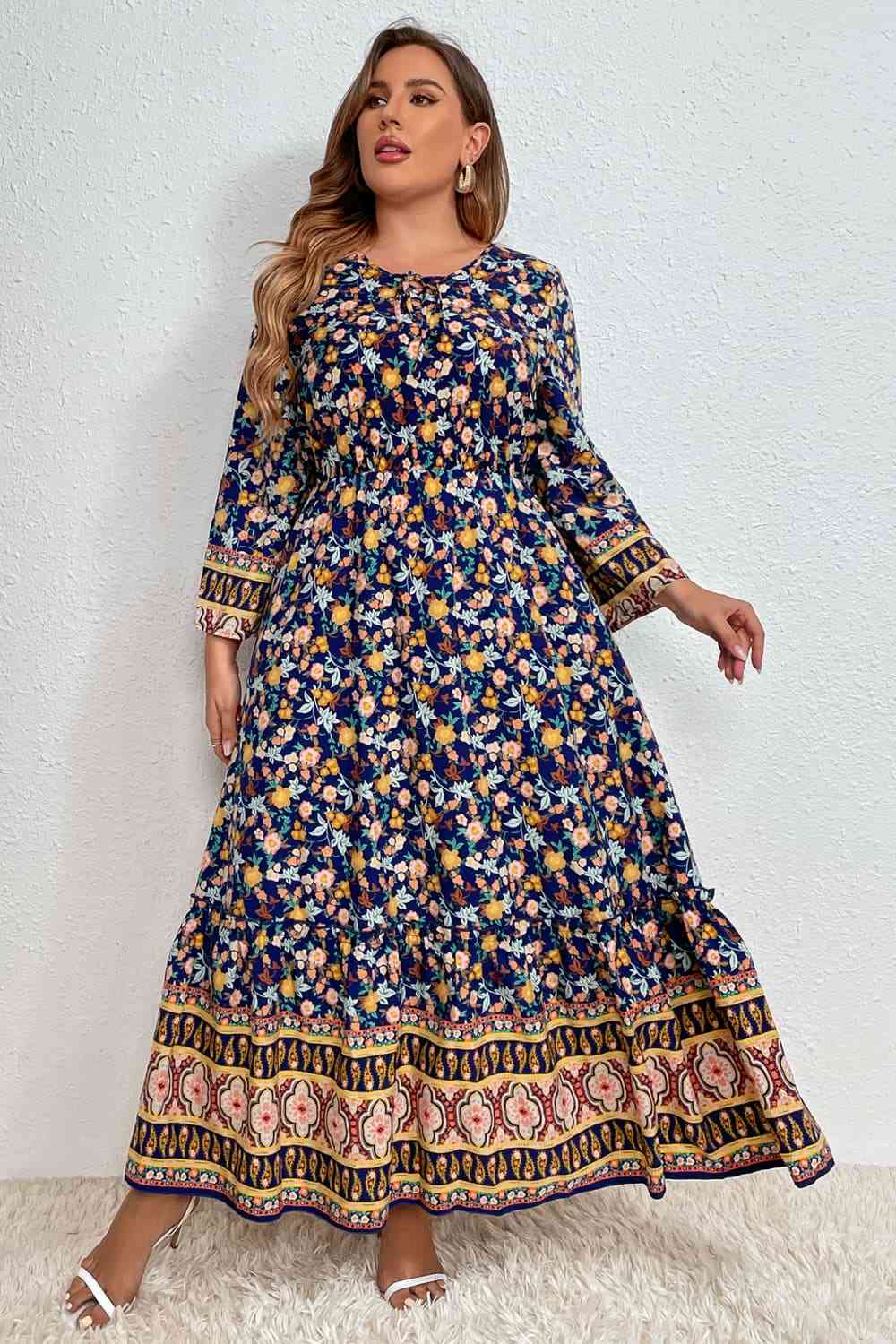 Plus Size Bohemian Round Neck Maxi Dress [Spirit and Rebel]   