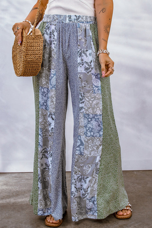 Mixed Print Pull-On Wide Leg Boho Pants [Spirit and Rebel] Multi S 